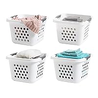 IRIS USA 30L Plastic Laundry Basket Hamper Organizer with Built-In Comfort Carry Handles, for Closet, Dorm, Laundry Room, Bedroom, Nestable, Ventilation Holes, 4 Pack, Medium, White