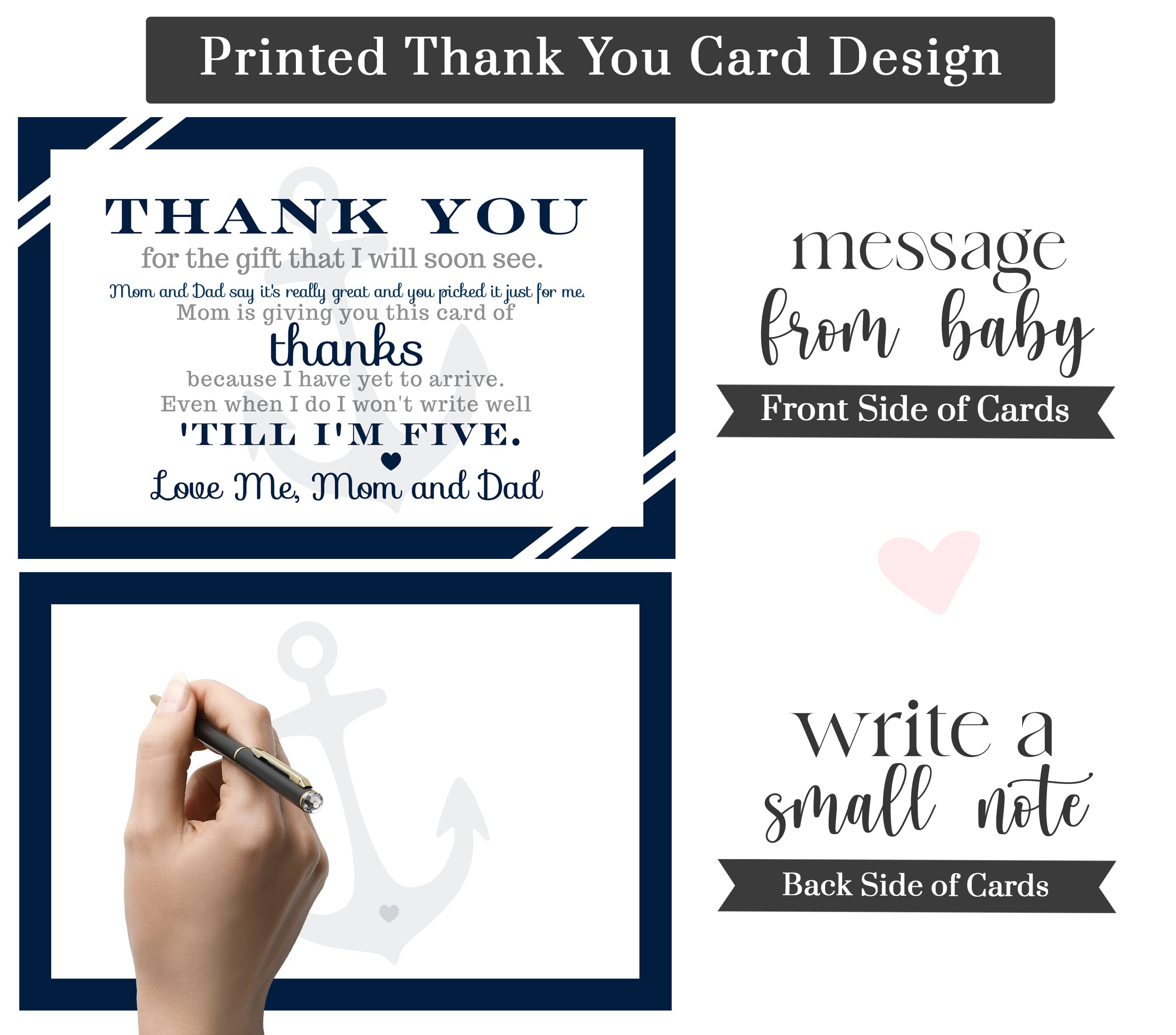 Paper Clever Party Nautical Baby Shower Thank You Cards witn Envelopes (15 Pack) Prefilled Individual Notecards from Boys – Anchor Blue and Grey 4x6 Blank Set