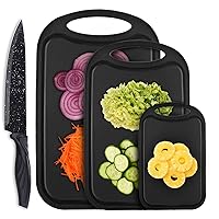 Cutting Boards for Kitchen, Plastic Black Cutting Board Knife Set of 4, Reversible Chopping Board, Kitchen Cutting Boards with Juice Grooves & Easy-Grip Handles, BPA Free, Dishwasher Safe