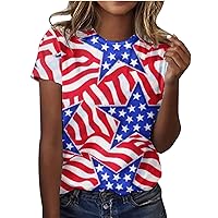 Ladies Tops and Blouses Short Sleeve Wt817 Women Flag Print O Neck Tops Short Sleeve Round Neck Tee Shirt Prin