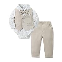 YALLET Baby Boy Clothes Suit 0-18 Months Infant Boy Gentleman Outfits, Dress Shirt+Bowtie+Vest+Pants Set Wedding Party Suits