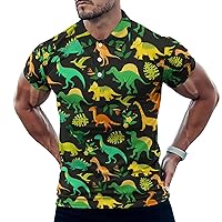 Cartoon Dinosaurs and Tropial Palm Men's Polo-Shirt Regular Short Sleeve Tees Casual Pattern Tops