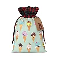 WURTON Ice Cream Cones Print Christmas Wrapping Bags Drawstring, Wedding Gifts, Reusable Xmas Party Supplies
