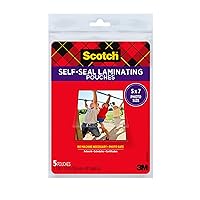 Scotch Self-Seal Glossy Document or Photo Laminating Pouches, 5 x 7 Inches, 5-Pack
