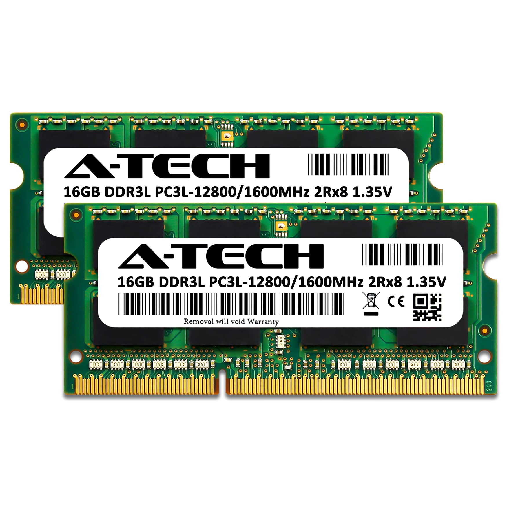 A-Tech 32GB (2x16GB) DDR3/DDR3L 1600MHz PC3L-12800 (PC3-12800) CL11 SODIMM 2Rx8 1.35V 204-Pin Non-ECC SO-DIMM Laptop RAM Memory Modules