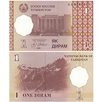 Banknotes Collection-[Asia] Tajikistan 1 Dirm Banknotes Foreign Commemorative Coin 1999 P-10 Currency, Not in Circulation or has exited The Market