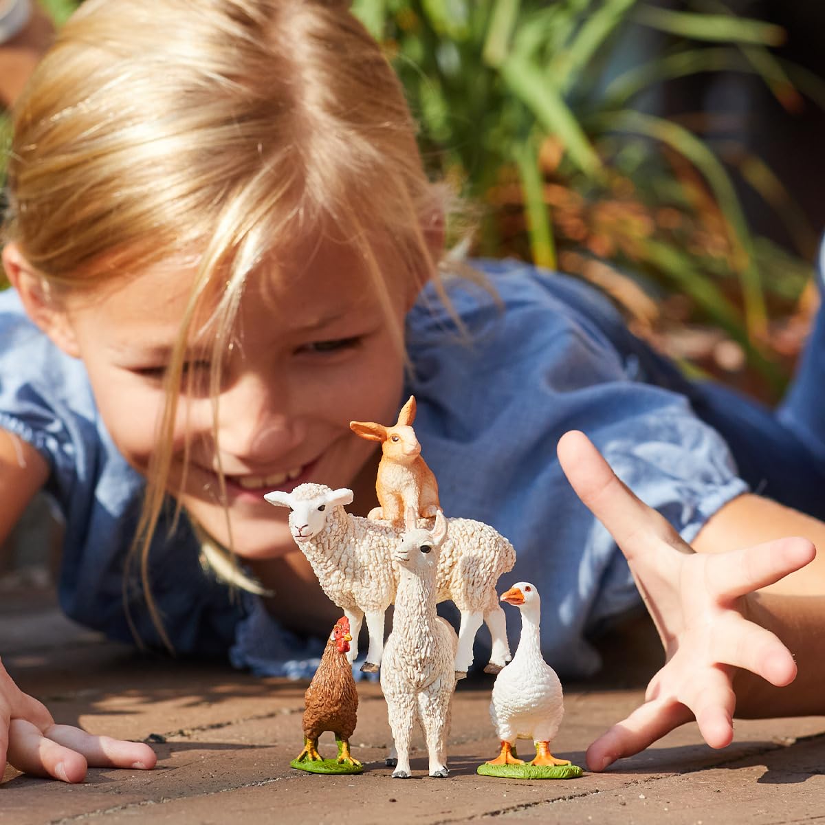 Schleich Farm World 5-Piece Farm Animal Toy Set Including Cute Llama, Rabbit, Sheep, Hen and Goose Animal Toys for Easter Baskets