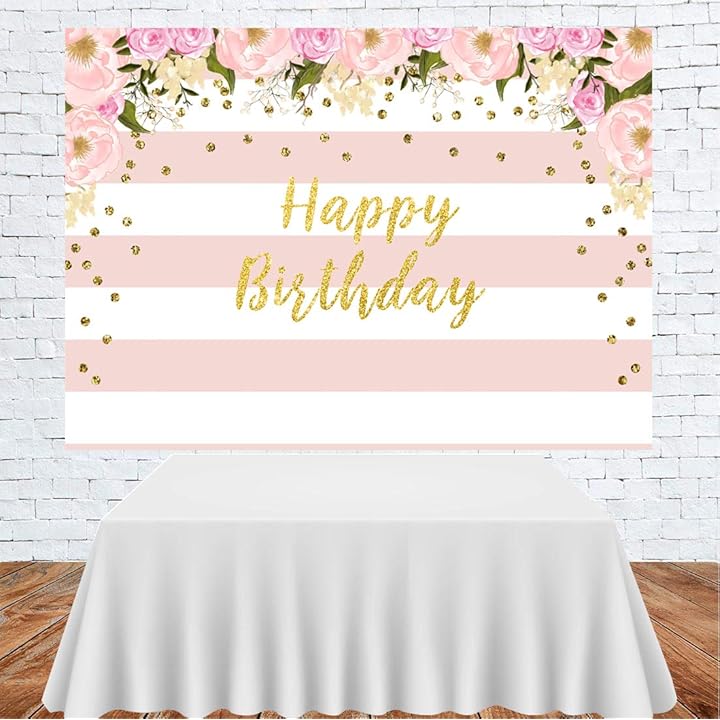 Mua Floral Happy Birthday Backdrop Watercolor Pink Flowers Party  Photography Background Pink and White Stripes Glitter Dots Decorations for  Girls Birthday Party Banner Photo Booth Props 7x5ft Vinyl 2 Year trên Amazon