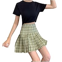 XJYIOEWT Sexy Summer Dress,Women Plaid Pleated A-Line Skirt -Burnout High Waist Short Skirt Large Dress
