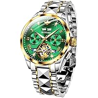 OUPINKE Men's Automatic Watch Diamond Skeleton Self Winding Luxury Sapphire Crystal Tungsten Steel Luminous Waterproof Wrist Watch
