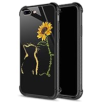 CARLOCA Compatible with iPhone 8 Plus Case,Yellow Cat Sunflower iPhone 7 Plus Cases for Girls Boys,Graphic Design Shockproof Anti-Scratch Drop Protection Case for iPhone 7/8 Plus