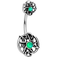 Body Candy 14G Steel Navel Ring Piercing Green Synthetic Opal Pentagram Double Mount Belly Button Ring