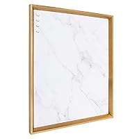 Kate and Laurel Calter Framed Decorative Magnetic Bulletin Board with Classic Glam Cararra Marble Design, 21.5x27.5, Gold