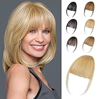 MORICA Clip in Bangs - 100% Human Hair Wispy Bangs Clip in Hair Extensions, Ash Blonde Air Bangs Fringe with Temples Hairpieces for Women Curved Bangs for Daily Wear