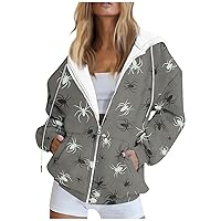 Womens Zip Up Hoodies Halloween Long Sleeve Fall Loose Sweatshirts Y2K Clothes Jacket Outerwear with Pockets