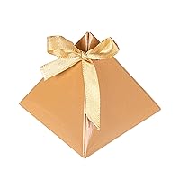 Restaurantware Pastry Tek 3 x 3 x3 Inch Pyramid Favor Boxes 100 Pyramid Triangle Gift Boxes - Satin Ribbon Disposable Brown Paper Triangle Candy Boxes For Weddings Or Parties