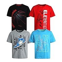 Boys' Active T-Shirt - 4 Pack Dry Fit Performance Short Sleeve Shirt - Dry Fit Sports Tee (8-16)