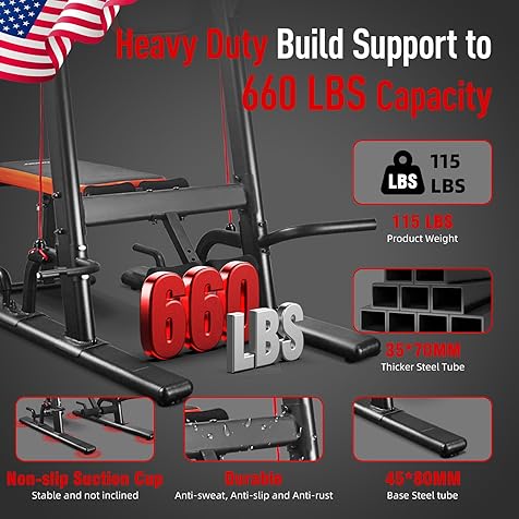 Multifunction Power Tower with Bench Pull Up Bar Dip Station for Home Gym Workout Strength Training Fitness Equipment