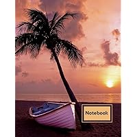 Notebook: Beach Palm Tree Sunset Low Vision Notebook 100 Pgs (50 Sheets) - 1/2 Inch Wide Rule - Thick Bold Dark Lines on Bright White Paper – 8.5” x ... Seniors, Elderly) Glossy Paperback Cover