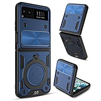 Heavy Duty Rugged Case for Motorola Razr 2023 with Camera Cover and Ring Holder Kickstand Blue