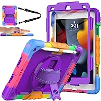 SIBEITU Case Compatible with iPad 9th/8th/7th Generation with Screen Protector Pen Holder, iPad Case 10.2 Inch, Heavy Duty Protection Cover W/Stand Hand Shoulder Strap for iPad A2602 A2197