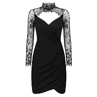 YiZYiF Women's Vintage Lace Floral Patchwork Dress Stand Collar Evening Party Dresses