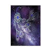 Boho Moon Dream Catcher Feather Canvas Wall Art Prints Tribal Bird Galaxy Family Wall Art Decorative Home Decor Picture for Living Room Bedroom Dining Room Distressed Decoration Ready to Hang 12x16