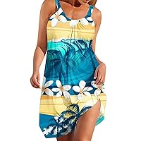 2024 Summer Beach Boho Dress for Women Vintage Hawaii Floral Print Plus Size Dress Sleeveless Scoop Neck Cocktail Partt Dress