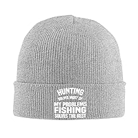 Fishing Solves Most of My Problems Hunting Solves The Rest Beanie Hat Funny Skull Cap Soft Warm Slouchy Knit Cap
