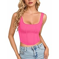 CLOZOZ Womens Bustier Corset Crop Tank Top Square Neck Sexy Crop Tops for Women Going Out Tops Trendy