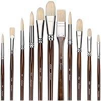 Fuumuui Oil Paint Brushes, 11pcs Professional Natural Hog Bristle Acrylic Paint Brush Set Perfect for Oil and Acrylic Painting with Long Handle