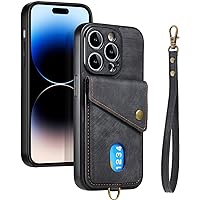 Case for iPhone 15ProMax/15Pro/15Plus/15, with Ring Holder Phone Stand Tough Rugged Card Holder Premium PU Leather Case, Shockproof Phone Back Cover (Color : Black, Size : 15Plus 6.7'')