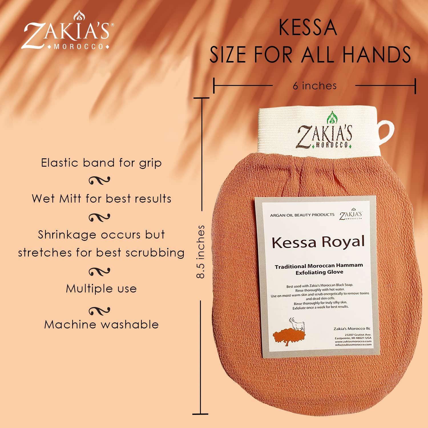 Zakia's Morocco Original Kessa Exfoliating Glove - Salmon Beige - Microdermabrasion At Home Exfoliating Mitts, Removes unwanted dead skin, dirt and grime and Keratosis Pilaris. Great for spray tan removal and preparation. Made of 100% natural Rayon. (1 Un