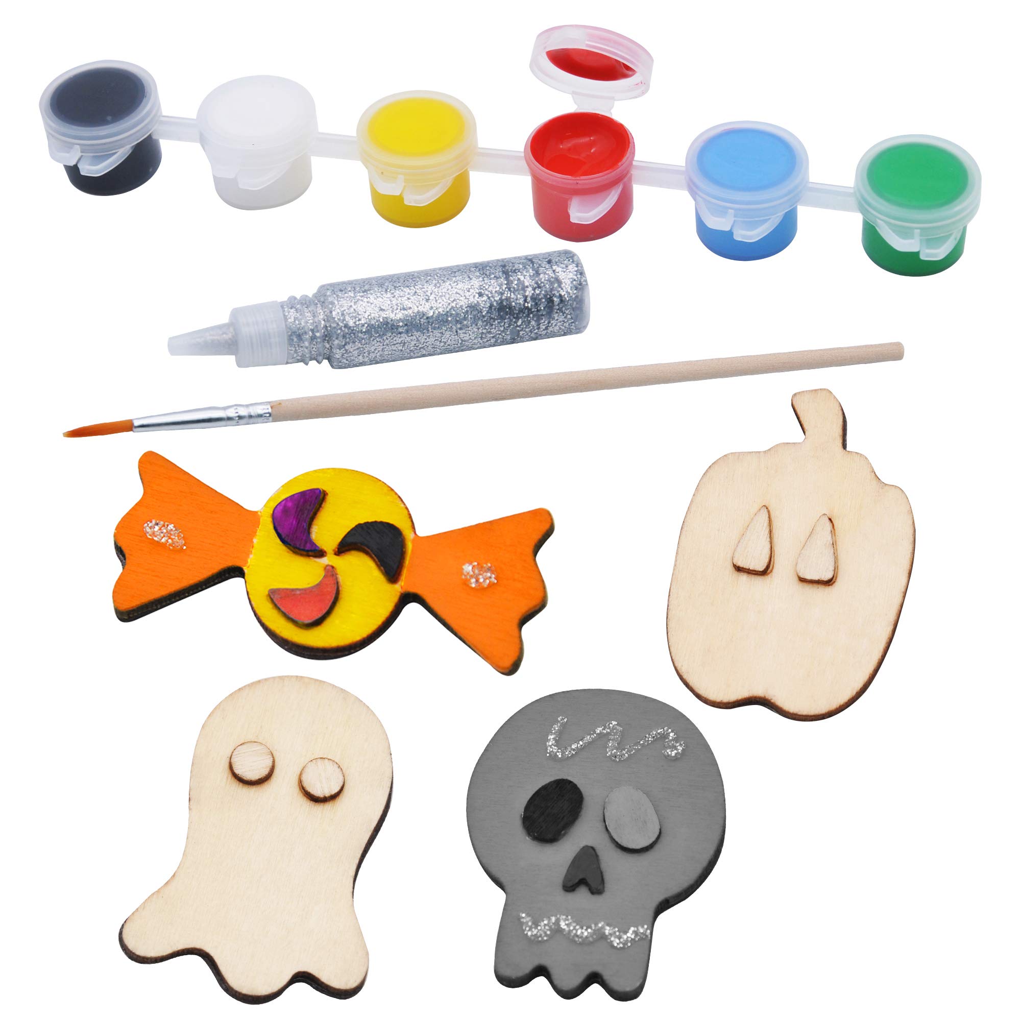JOYIN Halloween Craft Kid Wooden Magnet Creativity Arts & Crafts Painting Kit, Decorate Your Own for Kids Paint Gift, DIY Halloween Painting Craft Family, Trick or Treat Stuffers