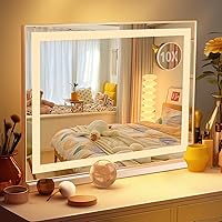 Hollywood Vanity Mirror with Lights 23 x 19 Large Vanity Mirror 10X Magnifying Compact Mirror 3 Colors Modes Touch Control Mirror with Lights
