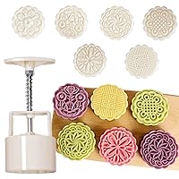 WeTop Mooncake Molds Set, Mid-Autumn Festival Hand-Pressure Moon Cake maker 6 pcs for baking, DIY Hand Press Cookie Stamps Pastry Tool(1 Mold, 6 Stamps). (75g)