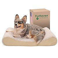 Furhaven Cooling Gel Dog Bed for Medium/Small Dogs w/ Removable Washable Cover, For Dogs Up to 23 lbs - Ultra Plush Faux Fur & Suede Luxe Lounger Contour Mattress - Cream, Medium