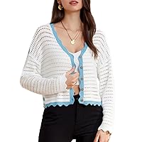 GRACE KARIN Womens 2024 Cropped Cardigan Lightweight Crochet Knit Sweater Back Striped Hollow-Out Bolero Shrug for Dresses