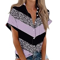 Holiday Active Short Sleeve Shirt Womens Trending Frill Hem Soft Polyester Tunic Women Print Slim V Neck Pink XXL