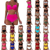 Women's Sexy Bikini Sets High Waisted Two Piece Swimsuits Color Block Cheeky High Cut Bathing Suits Retro Ruched Bikini Set