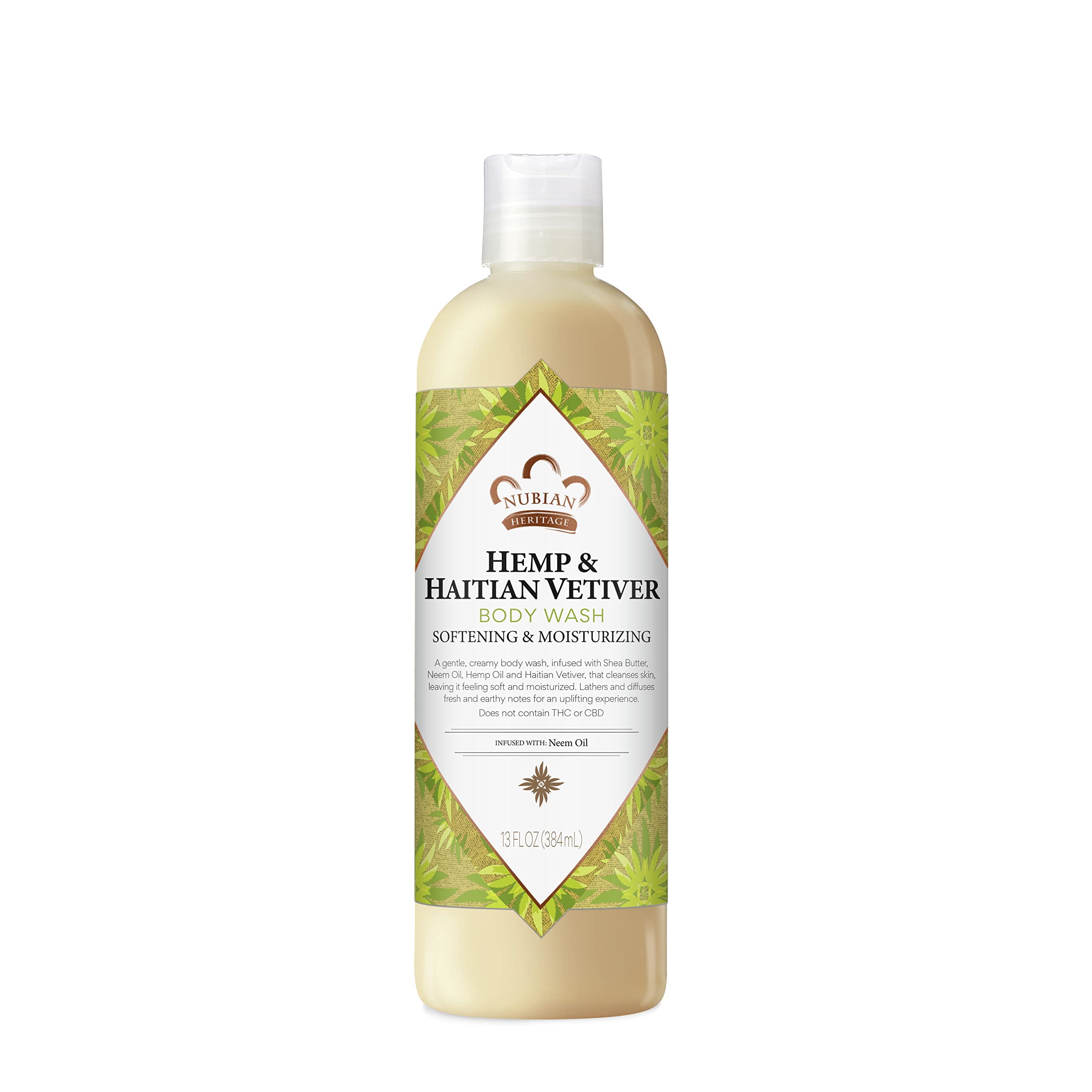 Nubian Heritage Body Wash Indian Hemp & Haitian Vetiver Cleanser for All Skin Types Made with Fair Trade Shea Butter, 13 oz