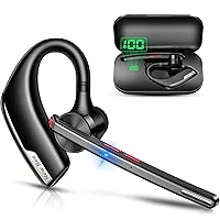 New bee Bluetooth Headset, Wireless Bluetooth Earpiece for Cellphone with 500mah Charging Case 80h Playtime V5.2 Dual Mic Noise Cancelling Hands-Free Earphones for Office Driver