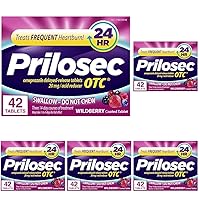 Prilosec OTC, Omeprazole Delayed Release 20mg, Acid Reducer, Treats Frequent Heartburn for 24 Hour Relief, All Day, All Night*, Wildberry Flavor, 20mg, 42 Tablets (Pack of 5)