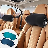 2 Pack - Car Headrest Pillow for Neck Support, 100% Memory Foam Car Neck Pillow with Sleep Mask - Universal Fit Head Rest Travel Pillow Car Pillow for Pain Relief While Driving(Contains 2 Eye Masks)
