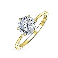 Personalize Classic Cubic Zirconia 3CT AAA CZ 6 Prong Setting Round Brilliant Cut Promise Solitaire Engagement Ring For Women .925 Sterling Silver Rose 14K Yellow Gold Plated Customizable