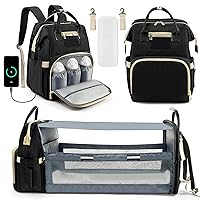 Diaper Bag Backpack, Multifunction Waterproof Large Travel Baby Changing Bags Back Pack for Dad/Mom, Stuff Organizer Backpack with Station, Registry Search (Black)