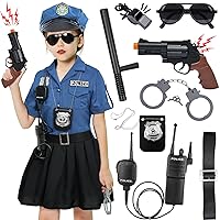 Tacobear Girls Police Officer Costume Cop Uniform Dress with Toy Accessories Birthday Cosplay Outfit Halloween Dress Up Set