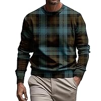 Mens Sweatshirt Casual Graphic Plaid Print Long Sleeve Crewneck Pullover Tops Lightweigt Basic Comfy Sweatshirt Top