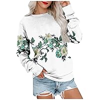Shirts For Women Ethnic Floral Sweatshirts Long Sleeve Fall Tops Round Neck Casual Pullover Trendy Going Out Top