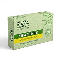 Neem Turmeric Soap - 125 g (4.41 oz) - Ayurvedic Natural cleansing soap Free from Parabens, SLS and Gluten Free, Vegan, Handmade Soap in India